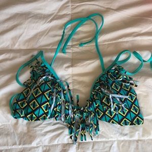 NWT Heat Collection teal printed fringe bikini